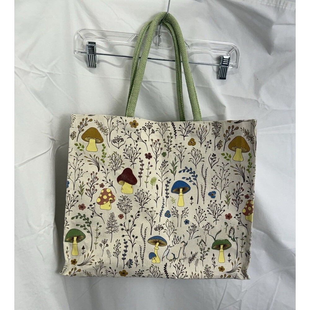 Mushroom Floral Canvas Tote Bag Cottagecore Botanical Forest Fungi Shopping Bag